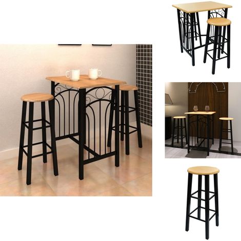 The Living Store Bartisch- und Hocker-Set 3-tlg. Holz und Stahl - Hocker (1/5)