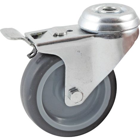 Roulette pivotante à trou central à frein AVL - roue caoutchouc Ø 50 mm - alésage lisse - charge 50 kg - 552950L