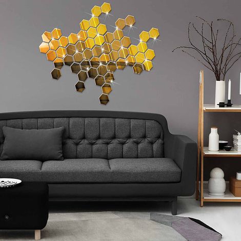 Miroir Acrylique Décor Murale - Autocollant 3D Hexagonal pour Intérieur - Décoration Murale Expansive - Lot de 12 Pièces (1/4)