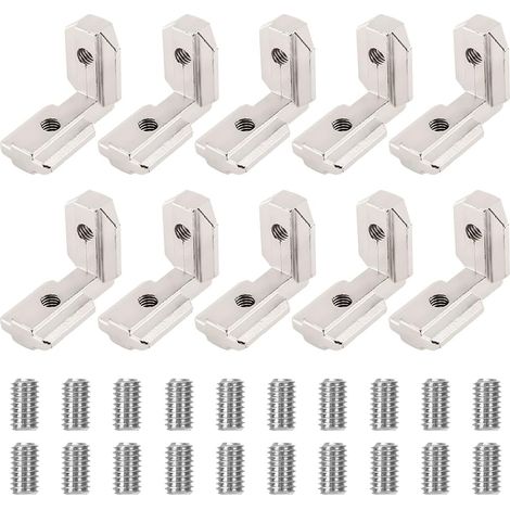 10 Pièces de Raccord d'Angle Intérieur 90°,Connecteur en L pour Profilés Alu 40x40 avec Vis et Accessoires,profilés en aluminium pour Mécanique et Meubles Domestiques (1/5)