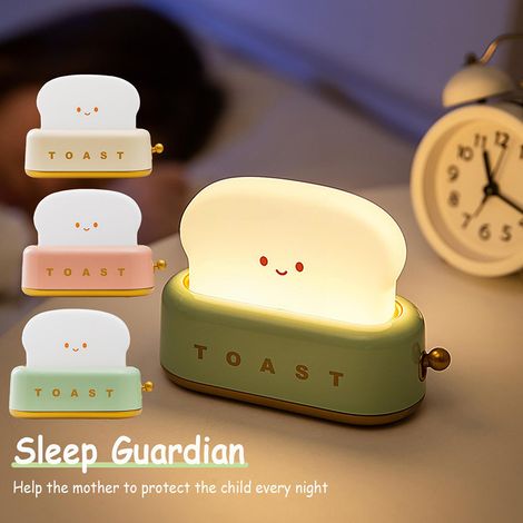 Niedliches Toast-Nachtlicht, USB-wiederaufladbar, LED-Toast-Nachtlampe mit Timer, tragbare Nachttischlampe, Geburtstagsgeschenk für Teenager und Kinder (1/5)