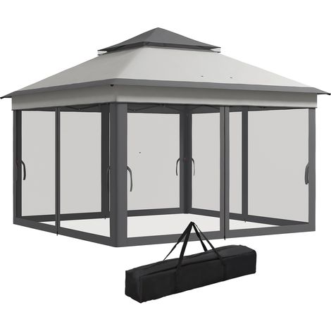 Tonnelle avec moustiquaire réglable 3 niveaux acier Oxford 326x326x272 cm gris clair et foncé