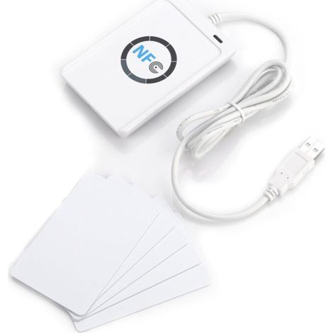 ACR122U NFC-RFID-Lesegerät, ISO 14443A/B Smartcard-Lesegerät mit kostenloser Software, Weiß-Crezuo
