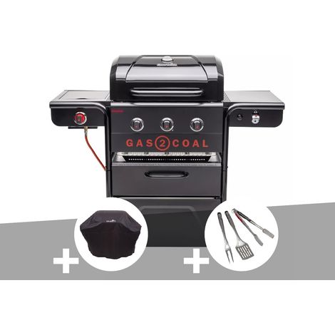 Barbecue hybride gaz et charbon Gas2coal Special Edition - 3 brûleurs + Housse + Kit 3 ustensiles - Char-Broil (1/5)