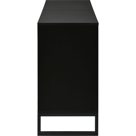 Buffet 4 portes battantes bahut espace de rangement étagères réglables en hauteur façade rainurée verticale corps noir (1/5)