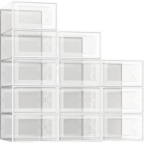 Boîte À Chaussures - 33.5 x 23 x 14 cm - Transparente - Empilable - Avec Aération - Pour Rangement Chaussures - 12 Pièces (1/5)