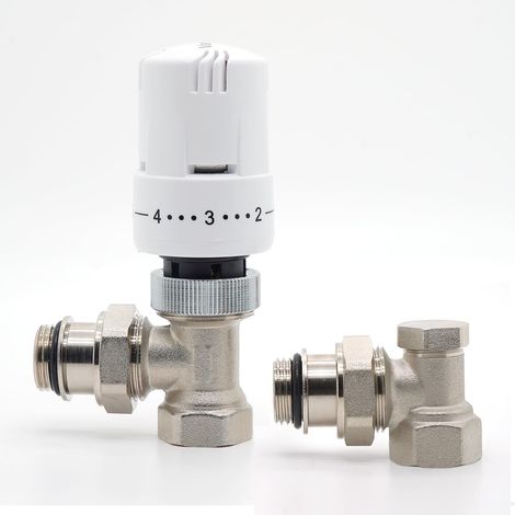 Kit Complet Robinet de Radiateur Thermostatique équerre 15x21 (1/2) Kit avec Tête Thermostatique Universel Blanc Standard M30 1.5MM Capteur de Liquide avec Protection Contre Le Gel (1/5)