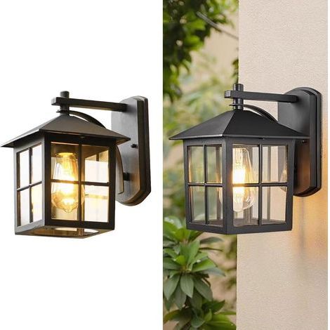IP65 waterproof outdoor wall lights, vintage wall lights in matte black aluminum, porch wall light with E26 socket and glass shade for garage and patio (1/5)