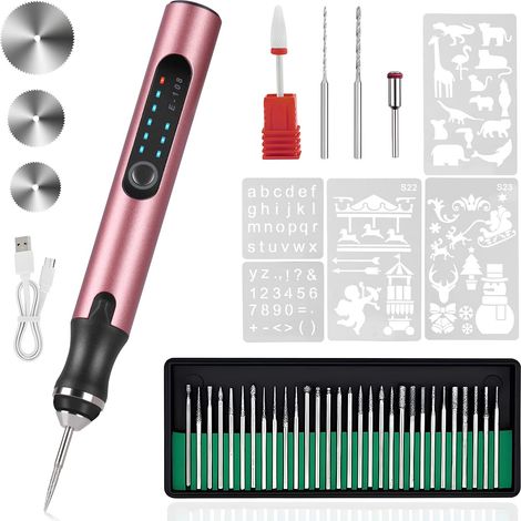 Penna per incisione elettrica con 37 punte, macchina per incisione senza fili ricaricabile tramite USB, incisore rotativo portatile fai-da-te per gioielli, legno, vetro e pietra. (1/5)