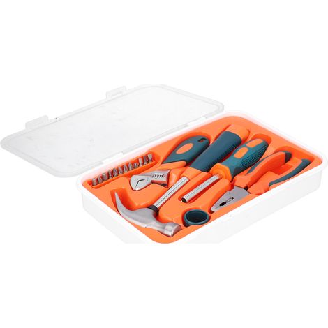 17-teiliges Werkzeugset, Kohlenstoffstahl, Hammer, Schraubenschlüssel, Zange, Schraubendreherbits mit Griff (1/5)