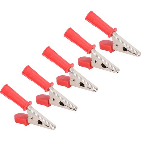 10 Stück Prüfklemmen, isolierte Krokodilklemmen aus Messing mit 4-mm-Buchse, 10-mm-Öffnung, 20 A, J.60046Rot (1/5)
