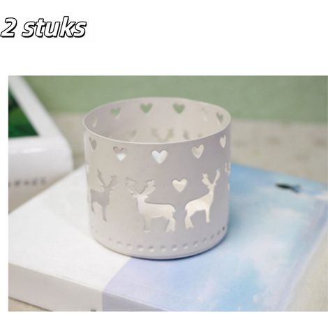 Lot de 2 bougeoirs - Décoration de Noël - Bougeoirs en fer forgé ajouré - Bougeoirs festifs - Conviennent pour les fenêtres et les tables, pour Noël et les fêtes - Bougies non incluses - Motif cerf - (1/5)