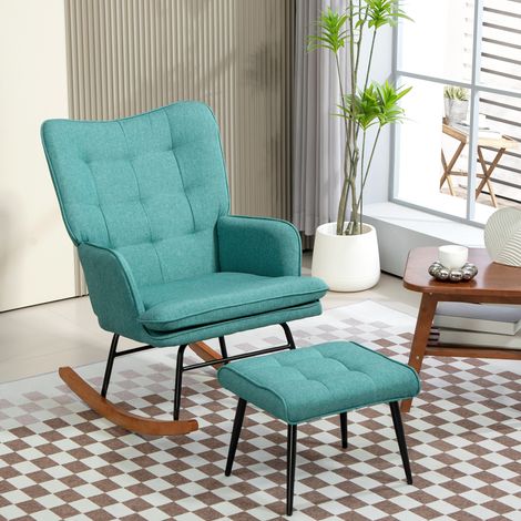Sillón mecedora con reposapiés, 130 kg, respaldo alto, verde oscuro HAVRYA (1/5)