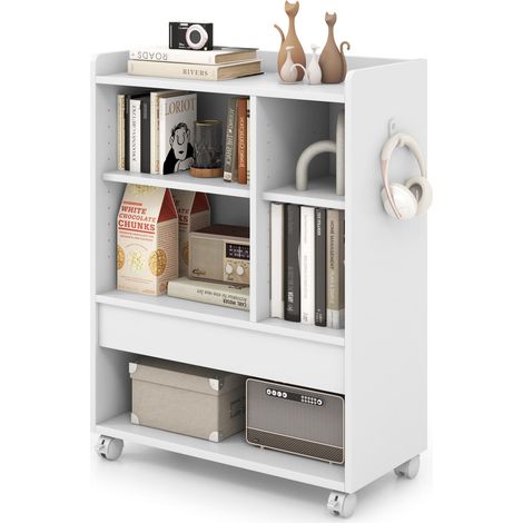 COSTWAY Mobile Storage Cabinet Floor Storage Organizer w/Drawer-White (1/5)