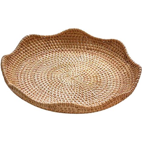 Plateau de service rond en rotin, récipient de rangement pour aliments, présentoir en osier pour la cuisine, 23 cm x 4 cm