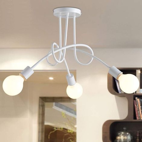 Lámpara de Techo, 3 Luces Plafon de Techo de Metal, Iluminación en Forma de Araña E27 para Dormitorio Cocina Loft (Blanco)