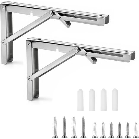 2 Pièces Équerre Pliante Étagère Murale,300mm Equerre Pliable en Acier inox Équerre Étagère Murale, Support Etagere Murale Pliable, plata Support Console Pliable pour Table Etagere Garage Cuisine (1/5)