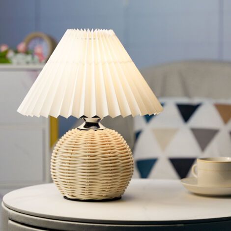 BUNTHAUS Petite lampe plissée, XU,Lumière tricolore, Lampe de table LED avec abat-jour plissé et base en rotin, Lampe de chevet moderne pour chambre à coucher (1/4)