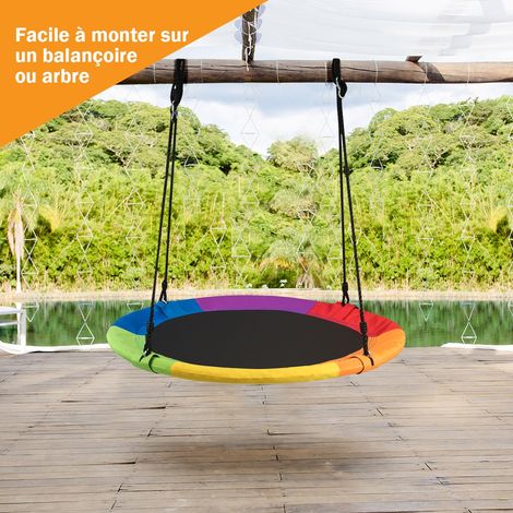Balançoire Ronde 100CM Suspendue Nid d’Oiseau Hauteur Réglable Capacité 150KG Coloré CW80111 (1/2)