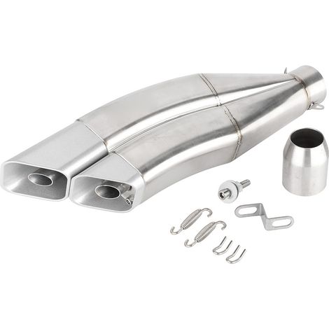 Silencieux d'échappement double universel en acier inoxydable argenté 51mm, pièces de modification pour moto (1/5)