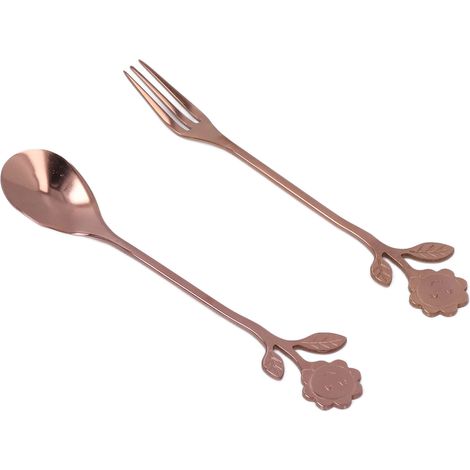Ensemble Cuillère Fourchette en Or Rose, Design Élégant et Poli Miroir, Ustensiles de Table Confortables pour Maison ou Cadeau