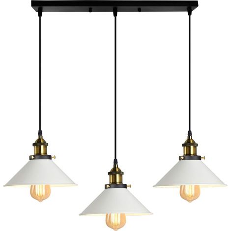 Industrielle Pendelleuchte, Kronleuchter aus Metall im Edison-Design mit Stangenhalterung, Ø 220 mm, Weiß [Energieklasse F] (1/5)