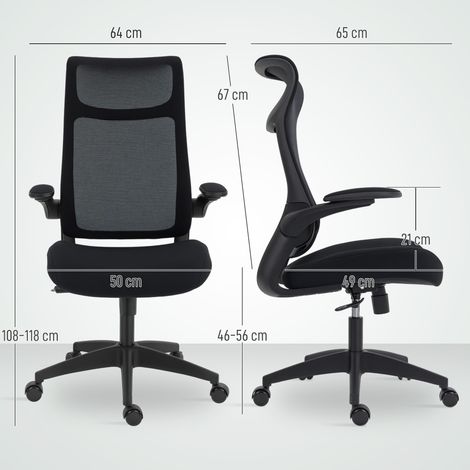 Chaise de bureau ergonomique avec accoudoirs 3D, dossier en maille, dossier en forme de S, appui-tête, fonction d'inclinaison, noire