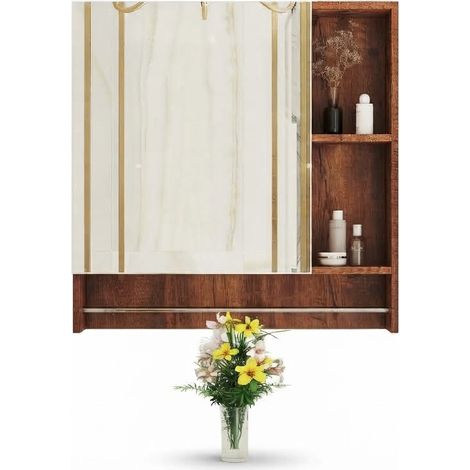 ELVMI Armario de Baño de Pared con Espejo y Estantes Abiertos para Baño en MDF 69x63x12.5 cm Nogal (1/4)