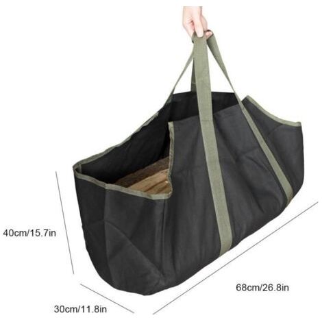 NALOOKAMIC Sac à bûches - 68 x 30 x 40 cm - Toile - Portable - Accessoire de cheminée, mais aussi pour les poêles à bois,Noir (1/4)