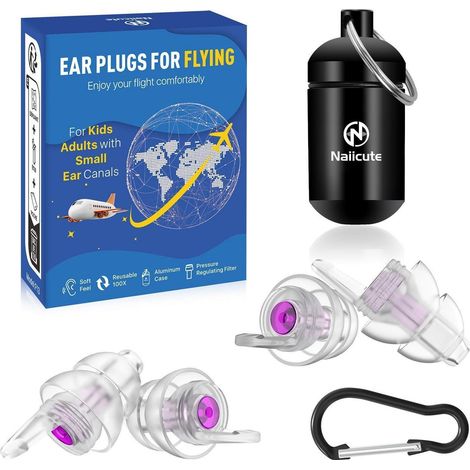 Ohrstöpsel Flugzeug mit Druckausgleich, 2 Größen, Lärmschutz 25dB, Aluminium-Etui (1/5)
