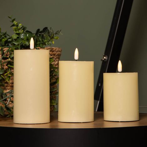 Set of 3 Cream Wax Melted Pool Effect Candles with Timer Function and Warm White LEDs (1/5)