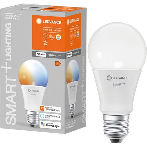 LEDVANCE LED-Lampe SMART+ WiFi Classic, A60, E27, EEK: F, 9 W, 806 lm, 2700…6500 K, Smart (1/5)