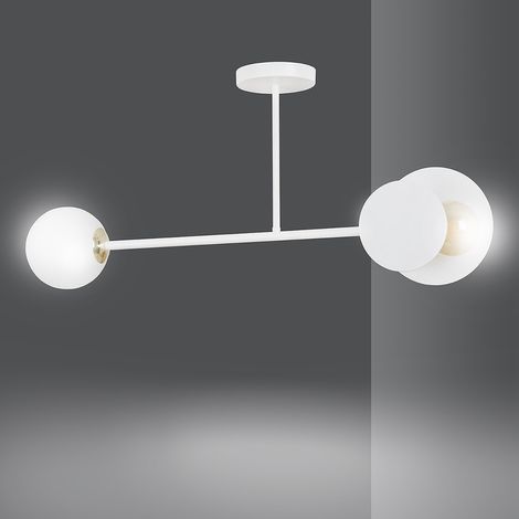 Plafoniera 2 Luci Minerva In Acciaio Bianco E Sfera In Vetro Opalino (1/5)