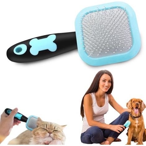 Étrille pour poils d'animaux 16 x 6,2 cm - brosse rotative pour chien et chat, bleue (1/5)