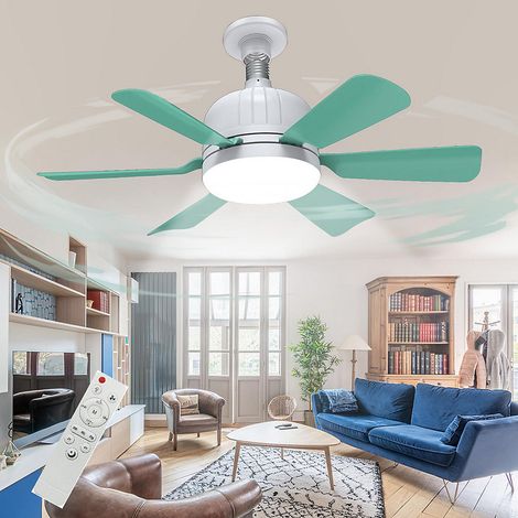 Ventilateur de plafond LED 46 cm avec télécommande, E27, 3 vitesses de ventilation, 3000K-6500K, minuterie, vert cyan (sans base) (1/5)