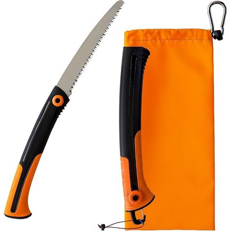 Folding Wood Saw with Carbon Steel Blade, Handle, Storage Bag, Rope Tie, for Camping Bushcraft Survival (1/5)