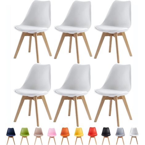 Set of 6 Dining Chairs Designer Side Chairs Wooden Home Office Commercial EVA WHITE (1/5)