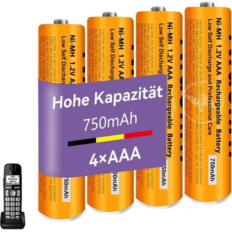 Piles Rechargeables AAA 750mah 1,2v pour Téléphone, Pile AAA Ni-MH 750mah Batterie téléphone, Lot de 4 (1/5)