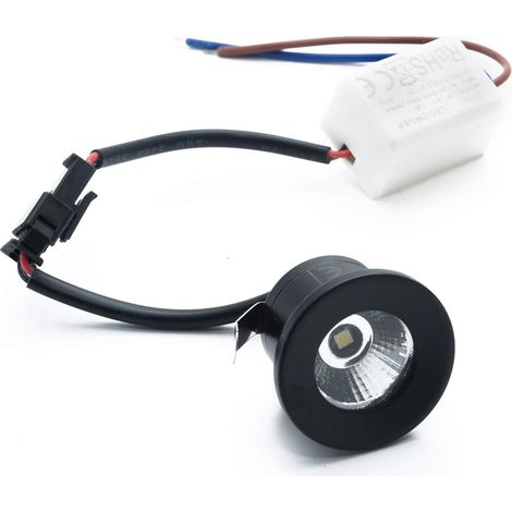 1 Spot LED Encastrable Noir, 1W, 30 Degrés, Aluminium, 6500K, Pour Escalier, Placard, Vitrine (1/5)