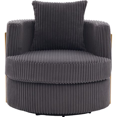 FurnitureR Drehsessel Grau aus Cord mit Stauraum, 76 cm 360° drehbarer Cord-Sessel mit verborgenem Stauraum, Schaumpolsterung und umschließender Rückenlehne (1/5)
