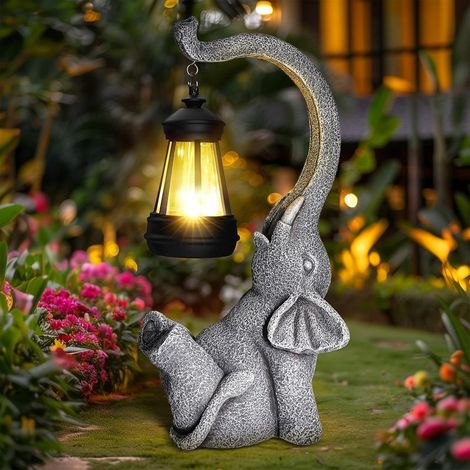 Statue de jardin, lampe solaire, décoration extérieure, éléphant, idée cadeau pour maman, épouse, homme, anniversaire, maison, balcon, terrasse, décoration, gris (1/5)