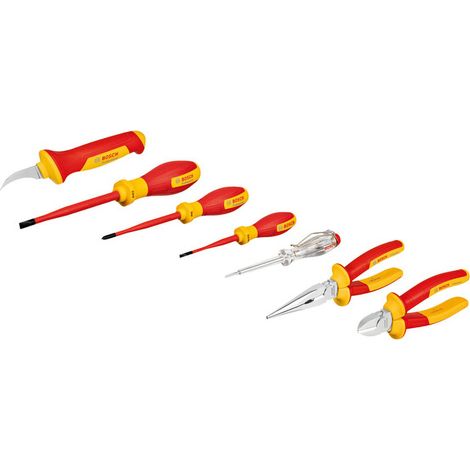 Bosch – Set de 7 outils à main isolants VDE – Acier chrome-vanadium – Poignées ergonomiques – Pour électriciens – 1600A02NG3 (1/4)