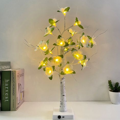 Arbre Luminaire LED Bonsai Plastique Blanc 38cm avec Branches DIY et Batterie/USB - Décor Festif Lumière Douce [Unité] (1/5)