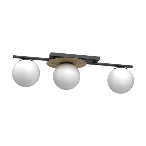 Plafonnier noir bois 3 globes verre blancs E27 Luminex