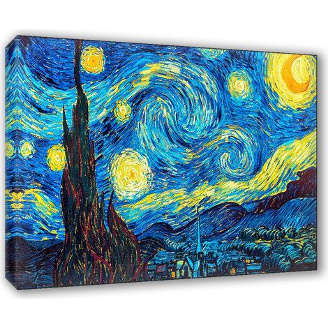 Lupia - Quadro su Tela il Meglio dell'Arte, 50x70 cm NOTTE STELLATA - VAN GOGH, Riproduzione d'Arte su Tela, Montato su Telaio in Legno 3 cm, Made in Italy (1/4)