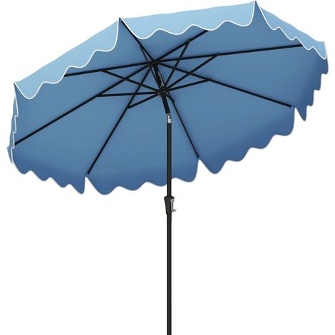 Ombrellone da patio 280 cm con manovella, Ombrello da mercato a 2 livelli con tetto protettivo dal sole Azzurro (1/3)