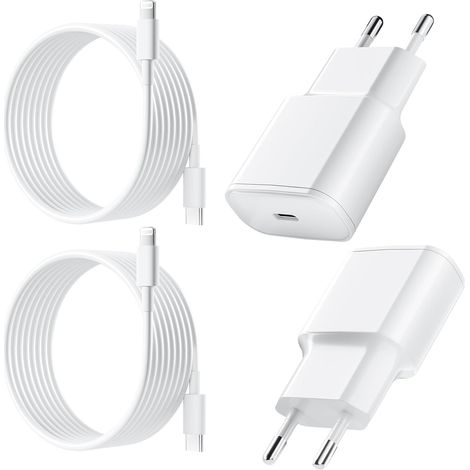 25W Chargeur Rapide pour iPhone, 2 Pièces PD 3.0 Prise USB C avec 2M Cable Lightning for iPhone 14/14Pro/13/13 Mini/13 Pro/13Pro Max/12/12Pro/12 Pro Max/11/11 Pro/ 11 ProMax (1/5)