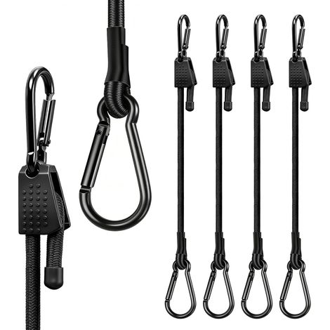 Lot de 4 Tendeurs Élastiques avec Crochets de 100 cm et Mousquetons, Tendeurs pour Voile d'Ombrage, Camping, Vélo, Voiture et Fixation Sûre des Bagages (1/5)