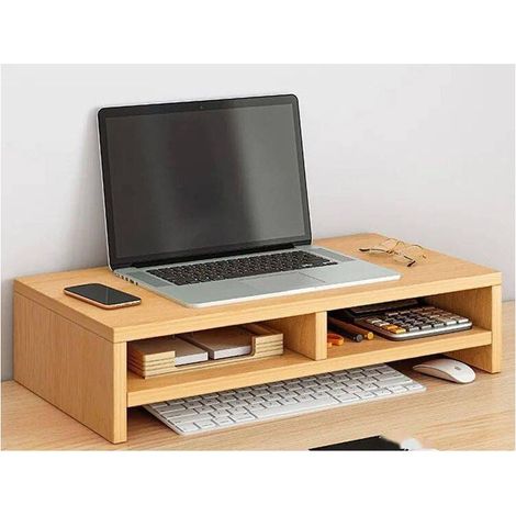 UlisemHolz-Monitorständer, Computer-Monitorerhöhung, Schreibtisch-Organizer, multifunktionale Monitorablage mit Ablagefach, doppelschichtige Holzfarbe