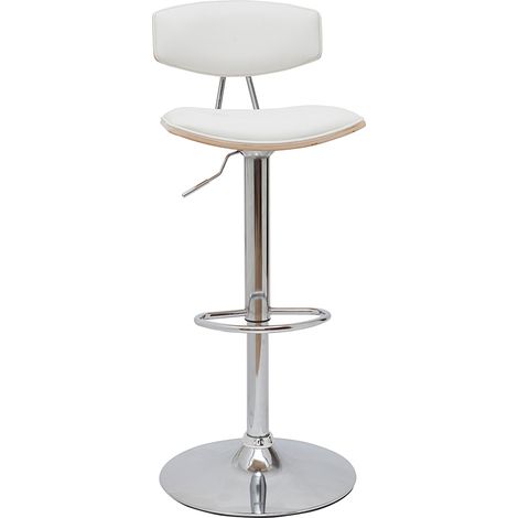 Design-Barhocker höhenverstellbar weiß und helles Holz VASCO